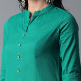 Band Collar A-line Plain Kurta with Jacquard Pants