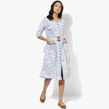 Flared Belted Khadi Dress - Indian Dobby