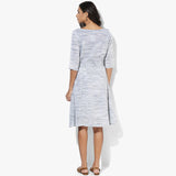 Flared Belted Khadi Dress - Indian Dobby