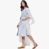 Flared Belted Khadi Dress - Indian Dobby