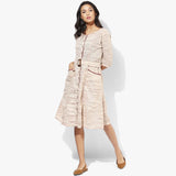 Flared Belted Khadi Dress - Indian Dobby