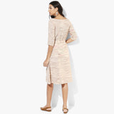 Flared Belted Khadi Dress - Indian Dobby