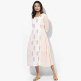 Knife Pleats Handblock Print Maxi Dress - Indian Dobby