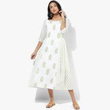 Knife Pleats Handblock Print Maxi Dress - Indian Dobby