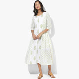 Knife Pleats Handblock Print Maxi Dress - Indian Dobby