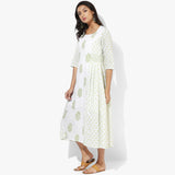 Knife Pleats Handblock Print Maxi Dress - Indian Dobby