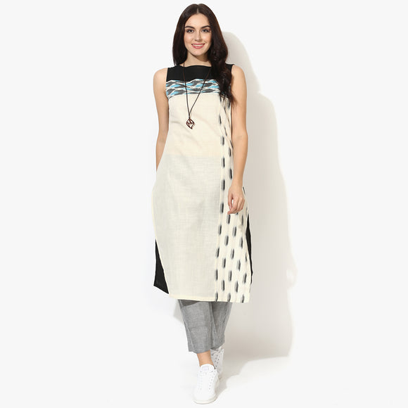 S/l Boat Neck Ikat Kurta - Indian Dobby