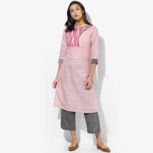 Shoulder Eyelet Khadi Straight Kurta - Indian Dobby