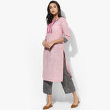 Shoulder Eyelet Khadi Straight Kurta - Indian Dobby