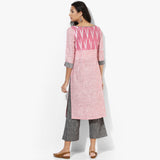 Shoulder Eyelet Khadi Straight Kurta - Indian Dobby