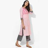 Shoulder Eyelet Khadi Straight Kurta - Indian Dobby