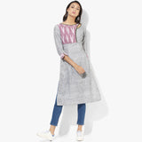 Shoulder Eyelet Khadi Straight Kurta - Indian Dobby