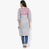 Shoulder Eyelet Khadi Straight Kurta - Indian Dobby