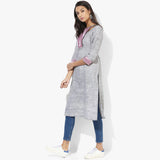 Shoulder Eyelet Khadi Straight Kurta - Indian Dobby