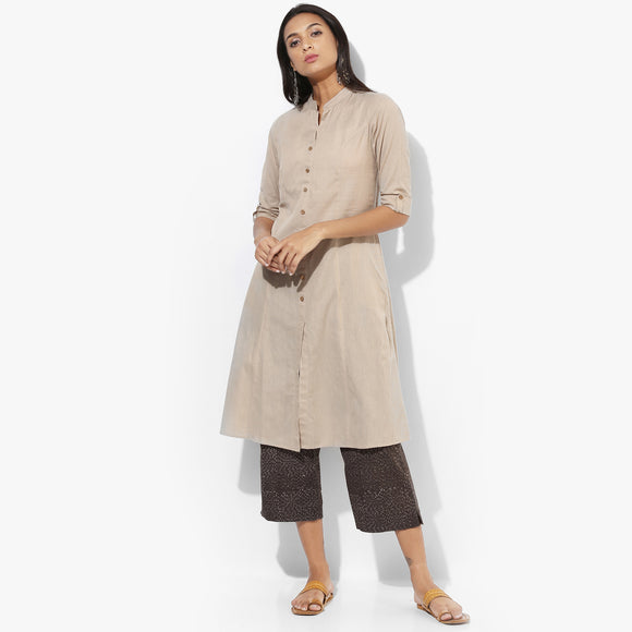 Band Collar A-line Plain Kurta with Dabu Pants