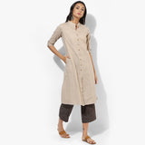 Band Collar A-line Plain Kurta with Dabu Pants
