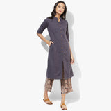 Band Collar A-line Plain Kurta with Kalamkari Pants