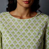 Handblock Printed Cold-Shoulder Top & Shorts Set