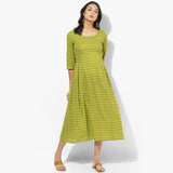 Knife Pleats Mangalgiri Dobby Maxi Dress - Indian Dobby