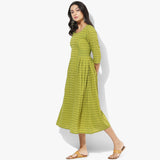 Knife Pleats Mangalgiri Dobby Maxi Dress - Indian Dobby