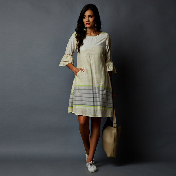 Pleated Bell Sleeve Dress