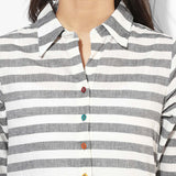 Shirt Collar High-Low Mangalgiri Striper Kurta - Indian Dobby