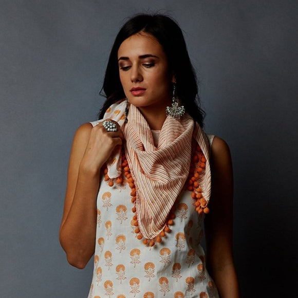 Handblock Printed Tassels Scarf