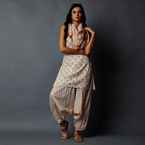 Handblock Printed Tunic, Harem Pants & Scarf Set