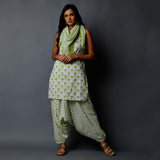 Handblock Printed Tunic, Harem Pants & Scarf Set