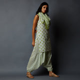 Handblock Printed Tunic, Harem Pants & Scarf Set