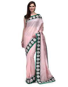 Embroidered Border Pure Chanderi Peachy Pink Saree - Indian Dobby