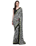 Sequins Border Animal Print Crepe Saree - Indian Dobby