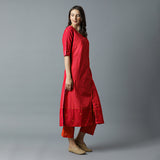 Square Nk Fuschia Mesh Kurta & Rust Striper Pant Set