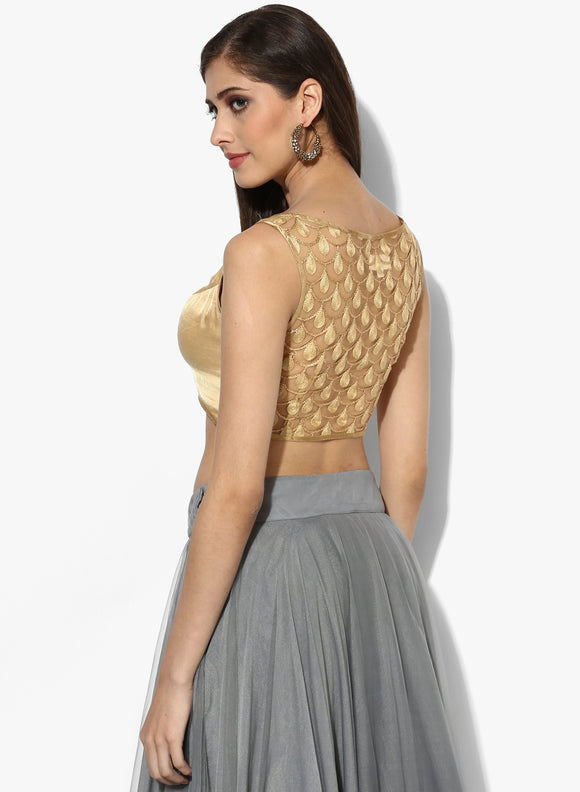 Embroidered Backless Blouse - Indian Dobby