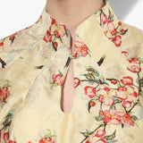 Chinese Collar Vintage Floral Blouse - Indian Dobby