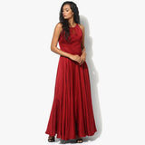 Chantilly Lace Insert Modal Satin Long Dress - Indian Dobby