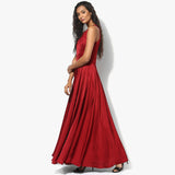 Chantilly Lace Insert Modal Satin Long Dress - Indian Dobby