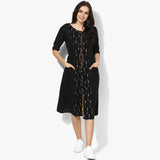 Flared Belted Ikat Dress - Indian Dobby