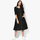 Flared Belted Ikat Dress - Indian Dobby