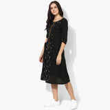 Flared Belted Ikat Dress - Indian Dobby