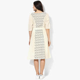Flared Belted Ikat Dress - Indian Dobby