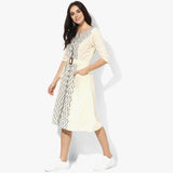 Flared Belted Ikat Dress - Indian Dobby