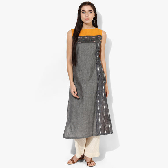 S/l Boat Neck Ikat Kurta - Indian Dobby