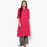 Band Collar A-line Plain Kurta with Kalamkari Pants