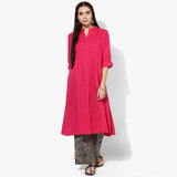 Band Collar A-line Plain Kurta with Kalamkari Pants
