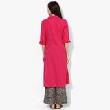 Band Collar A-line Plain Kurta with Kalamkari Pants