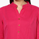 Band Collar A-line Plain Kurta with Kalamkari Pants