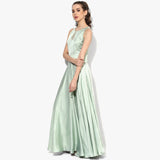 Chantilly Lace Insert Modal Satin Long Dress - Indian Dobby