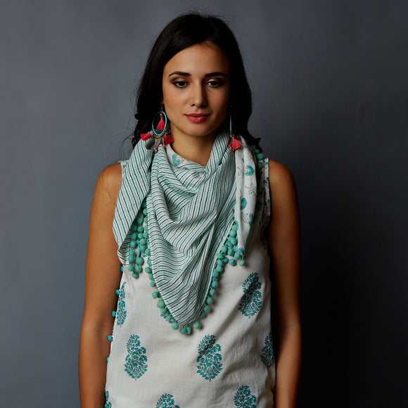 Handblock Printed Tassels Scarf