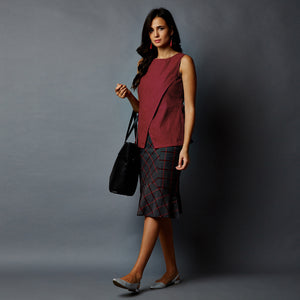 Front overlap top & Panelled Peplum Skirt